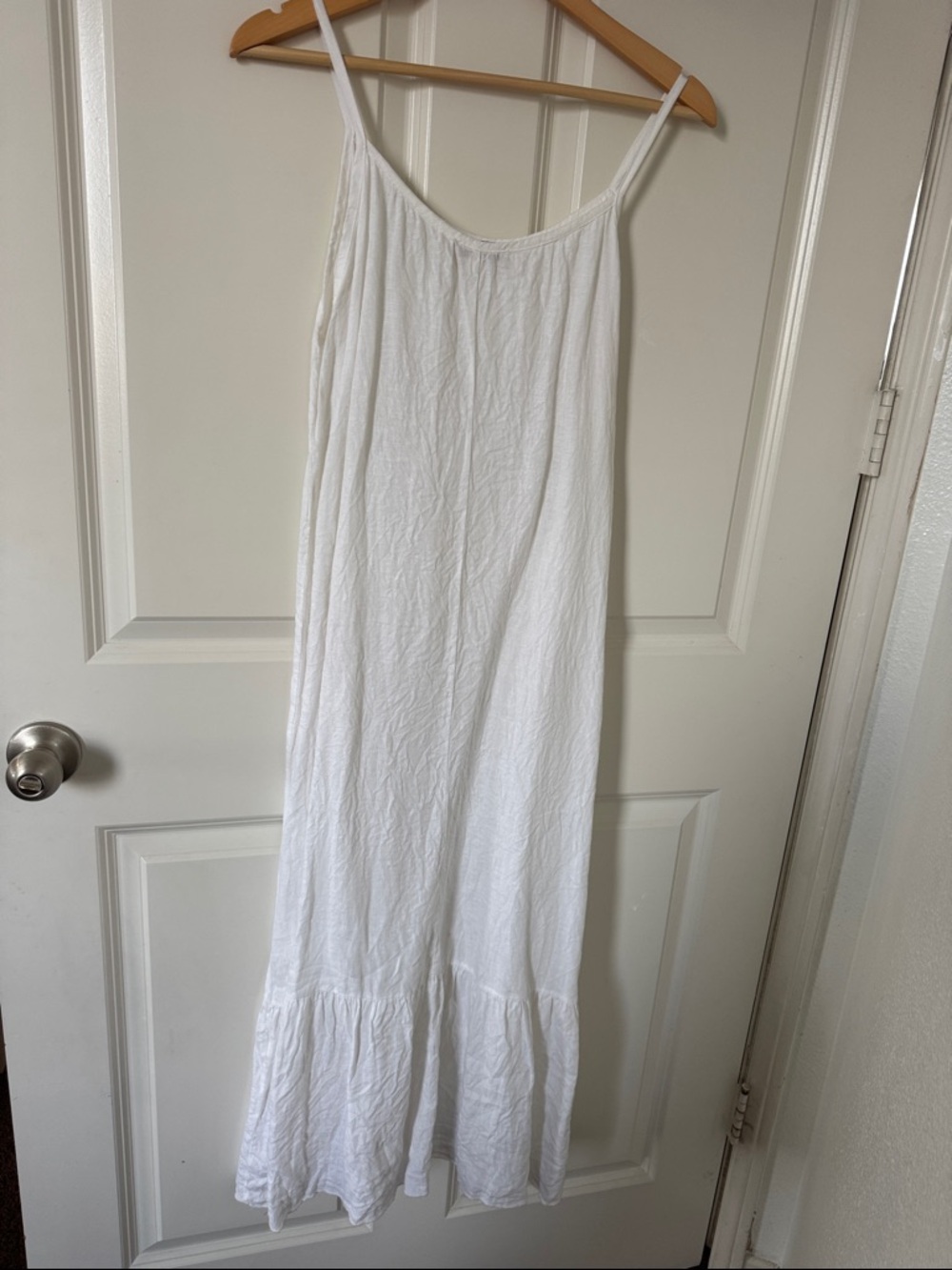 100% Linen White Midi Slip Dress Ruffle Hem Angelcore Minimalist made in Italy - Picture 8 of 8